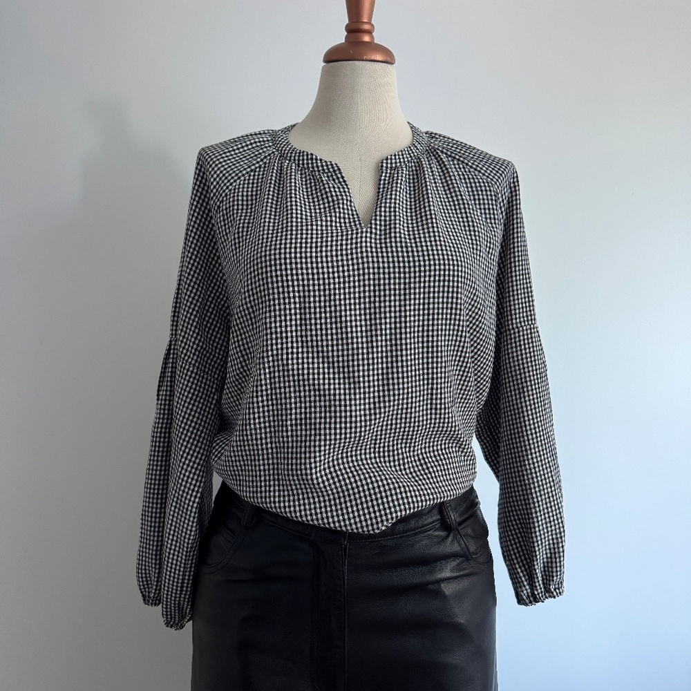 Olsen - Black and White Checkered Top / Blouse